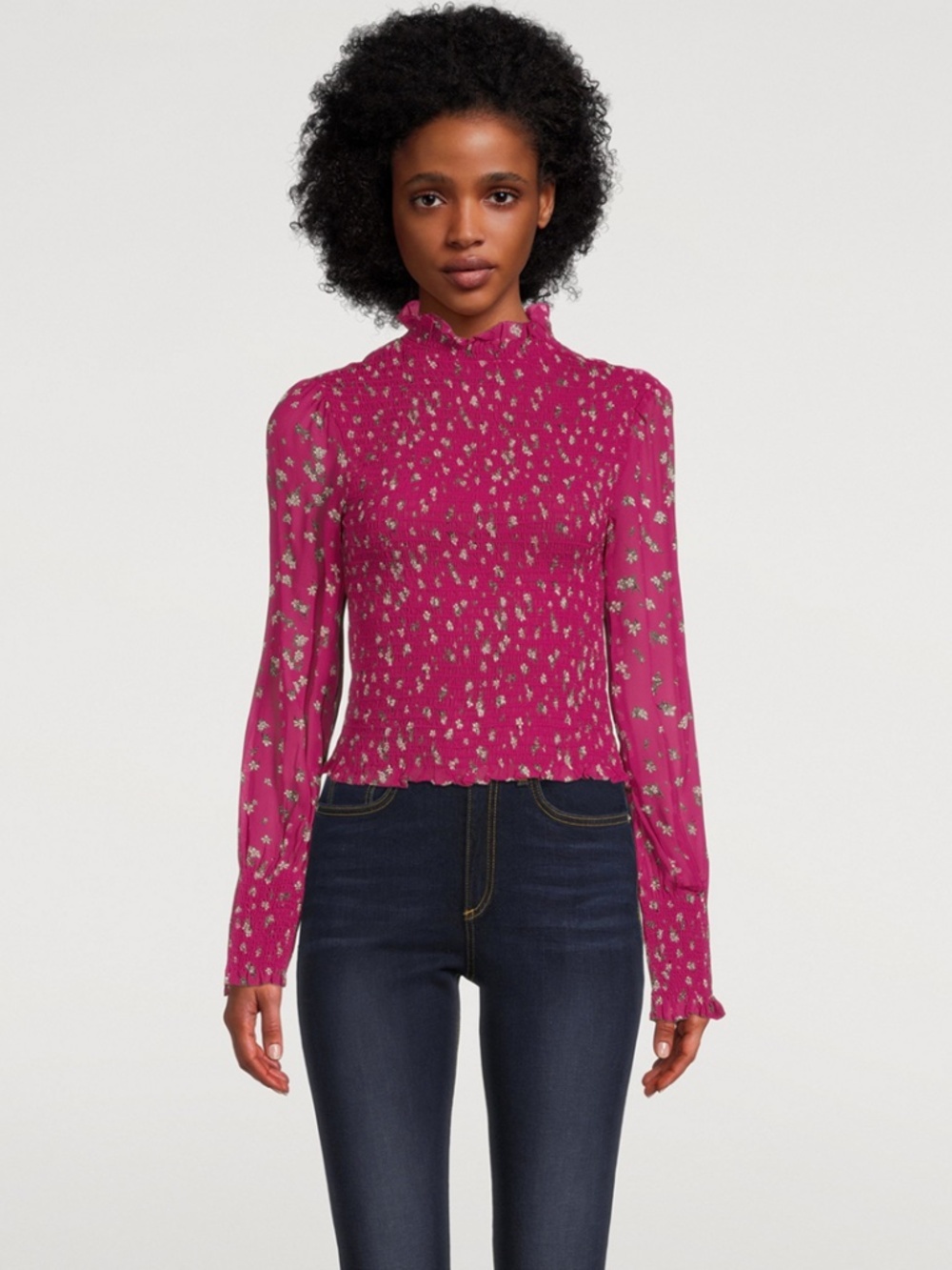 Rag & Bone Kayden Floral Smocked Blouse Pink Long Sleeve Size S